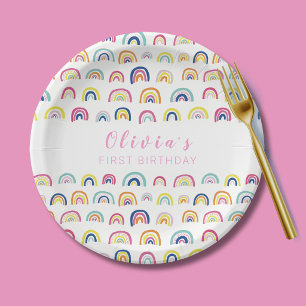 Rainbow Girls First Birthday Party Paper Plate