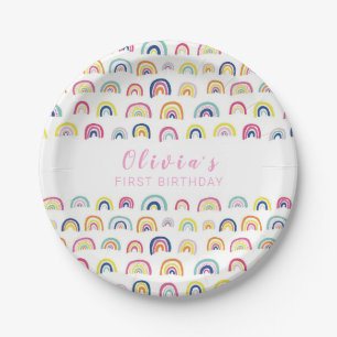 Rainbow Girls First Birthday Party Paper Plate