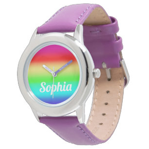 Rainbow Girls Personalised Name Cute Template Watch