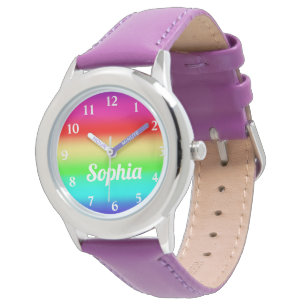 Rainbow Girls Personalised Name Cute Template Watch