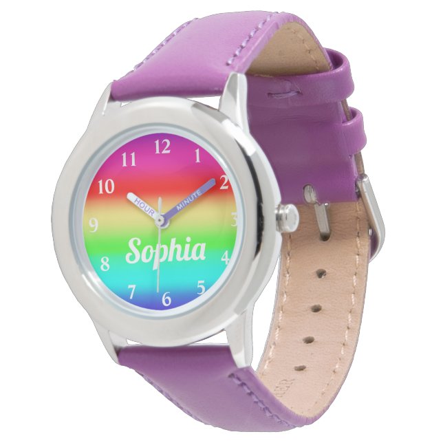 Rainbow Girls Personalised Name Cute Template Watch (Angled)