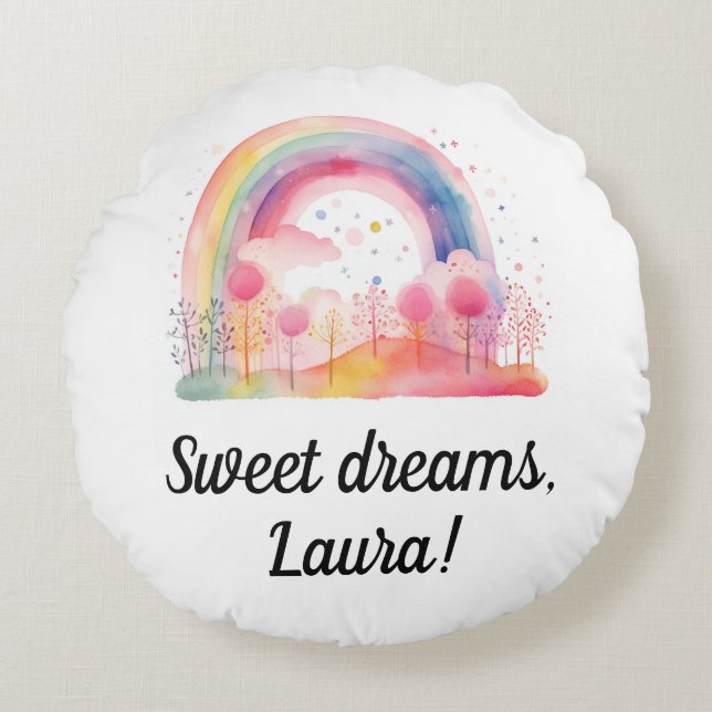 Rainbow, girls, toddler gift, sweet dreams,  round cushion (Front)