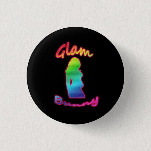 Rainbow Glam Bunny Logo on Black Button (Front)