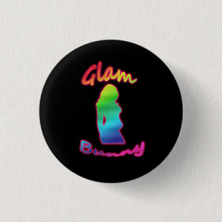 Rainbow Glam Bunny Logo on Black Button