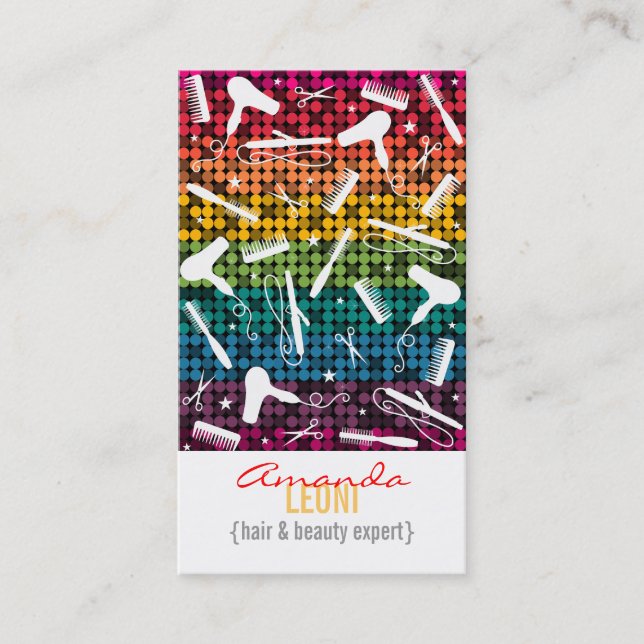 Rainbow Glam Hair Salon Vertical Business Card (Front)