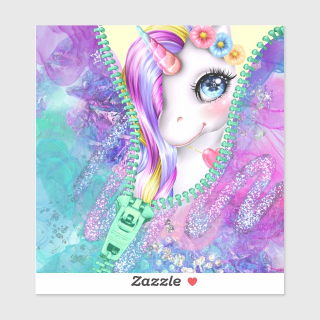 Rainbow Glam White Unicorn Peek-A-Boo Zipper (Sheet)