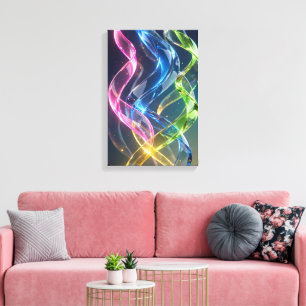 Rainbow Glass Helix - Vertical 3D Neon Ribbons Canvas Print