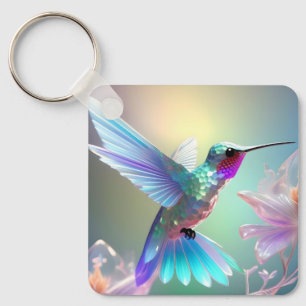 Rainbow Glass Hummingbird,  Key Ring