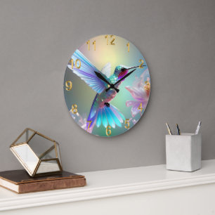 Rainbow Glass Hummingbird,  Large Clock