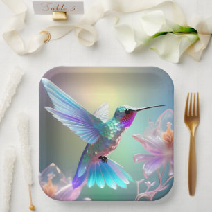 Rainbow Glass Hummingbird, Paper Plate