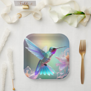 Rainbow Glass Hummingbird, Paper Plate