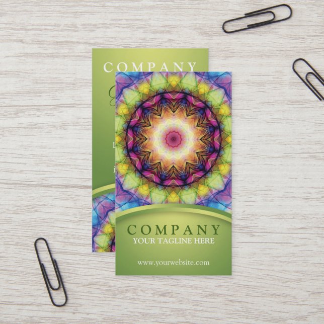 Rainbow Glass Mandala Business Card (Front/Back In Situ)