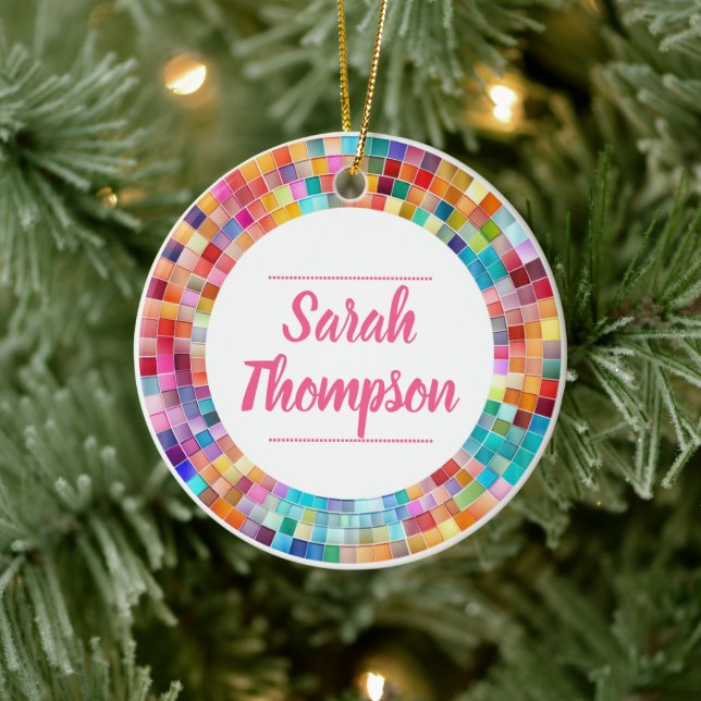 Rainbow Glass Mosaic Circle Frame Name Ceramic Tree Decoration (Tree)