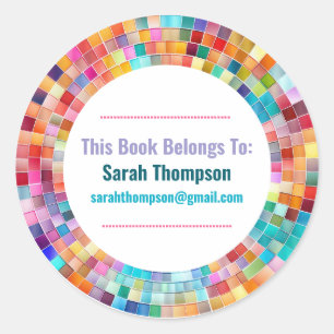 Rainbow Glass Mosaic Circle Frame Name Classic Round Sticker