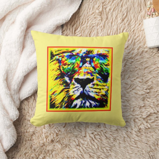 Rainbow Glasses Lion Painting. Buy Now Cushion (Blanket)