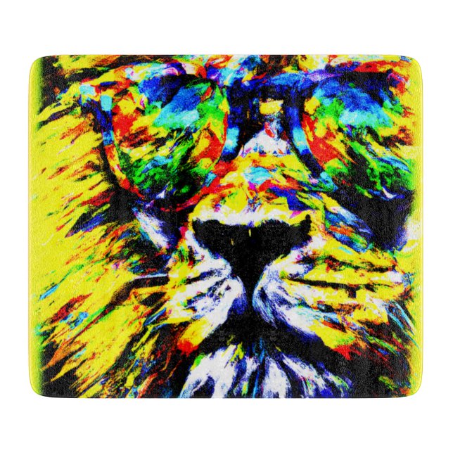 Rainbow Glasses Lion Painting. Buy Now Cutting Board (Front)