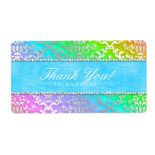 Rainbow Glimmer Damask Wedding Thank You (Front)