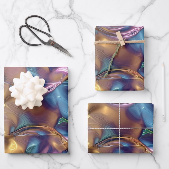 Rainbow glitter agate pattern party  wrapping paper sheet (Front)
