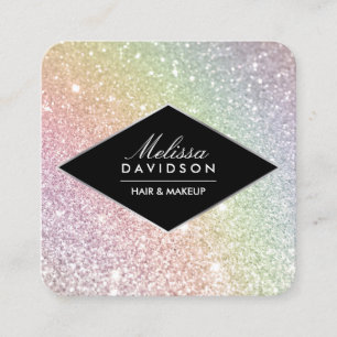 Rainbow Glitter and Glamour Beauty Square Business Card