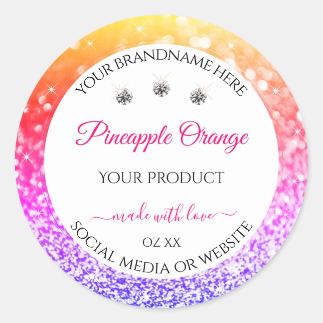 Rainbow Glitter and White Product Packaging Labels (Front)