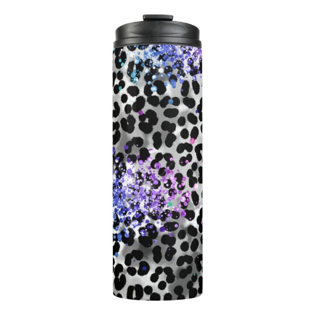 *~* Rainbow Glitter Animal Leopard Spots Girly QR Thermal Tumbler (Front)
