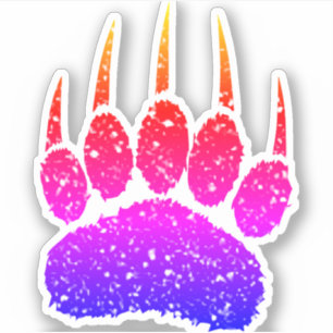 Rainbow Glitter Bear Paw Print Drawing