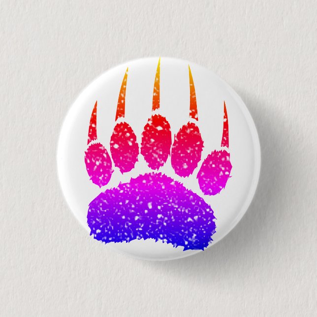 Rainbow Glitter Bear Paw Print Drawing 3 Cm Round Badge (Front)