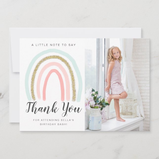 Rainbow Glitter Birthday Thank You Card (Front)