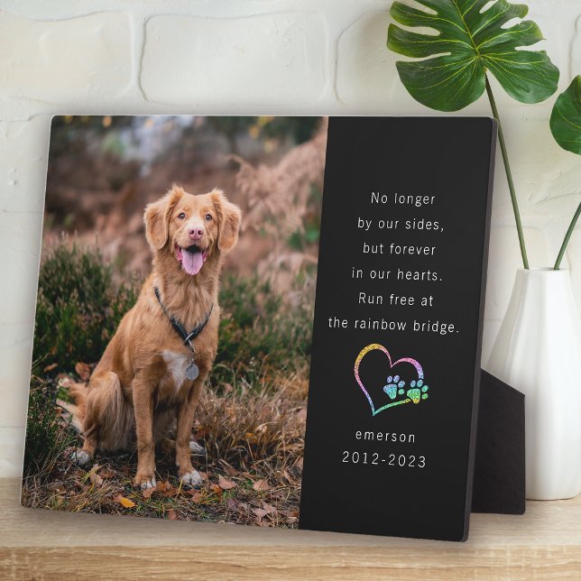 Rainbow Glitter Black Photo Pet Memorial Plaque (Creator Uploaded)