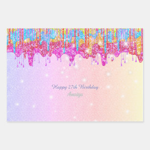 Rainbow glitter-bright color sparkle for birthday wrapping paper sheet