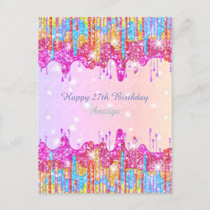 Rainbow glitter-bright colour sparkle for birthday postcard