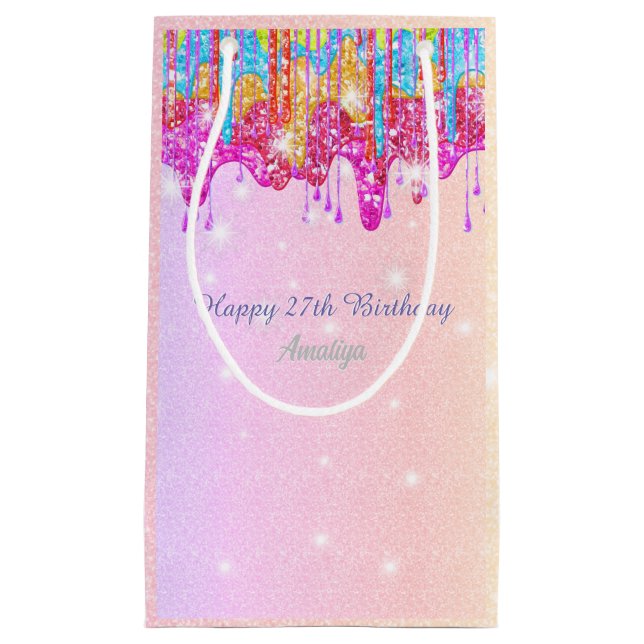 Rainbow glitter-bright colour sparkle for birthday small gift bag (Front)