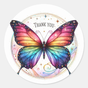 Rainbow Glitter Butterfly - Thank you - Classic Round Sticker