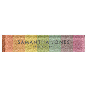 Rainbow Glitter Classic Personalised Nameplate