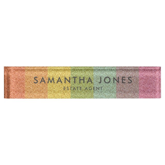 Rainbow Glitter Classic Personalised Nameplate (Front)