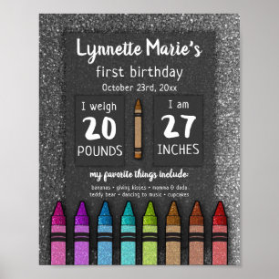Rainbow Glitter Crayon First Birthday Baby Shower Poster