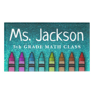Rainbow Glitter Crayons Art Teacher Back To School Name Tag