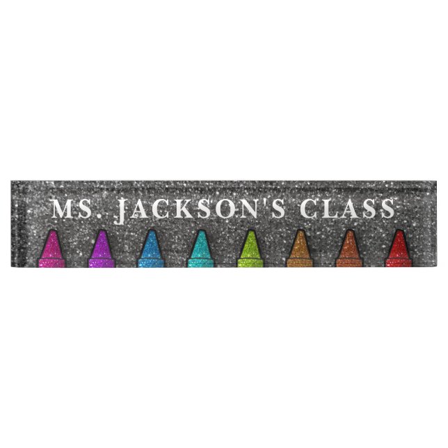 Rainbow Glitter Crayons Art Teacher Back To School Nameplate (Front)