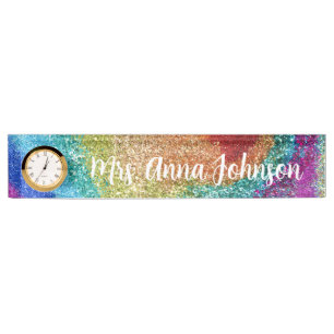 Rainbow Glitter Desk Name Plate