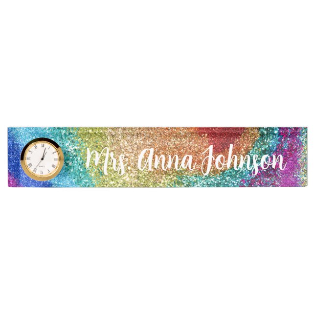 Rainbow Glitter Desk Name Plate (Front)