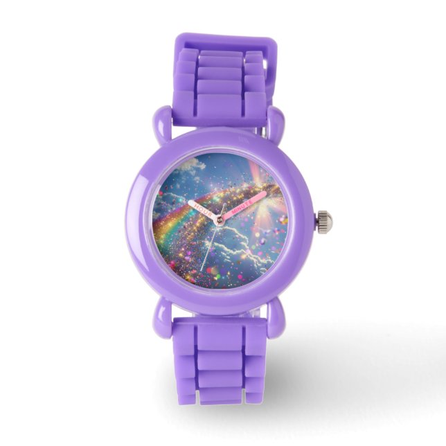 Rainbow Glitter Digital Art Watch (Front)
