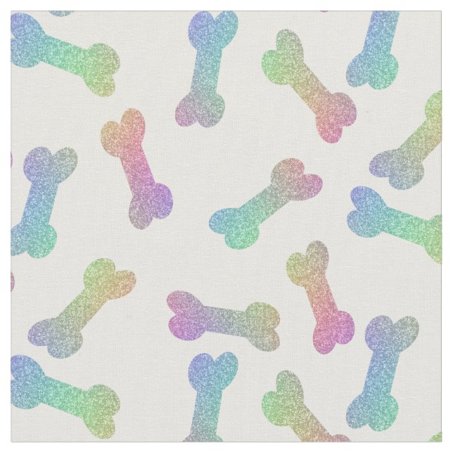 Rainbow Glitter Dog Bones Fabric (Close Up)