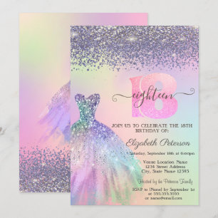 Rainbow Glitter Dress Diamonds 18th Birthday Invitation