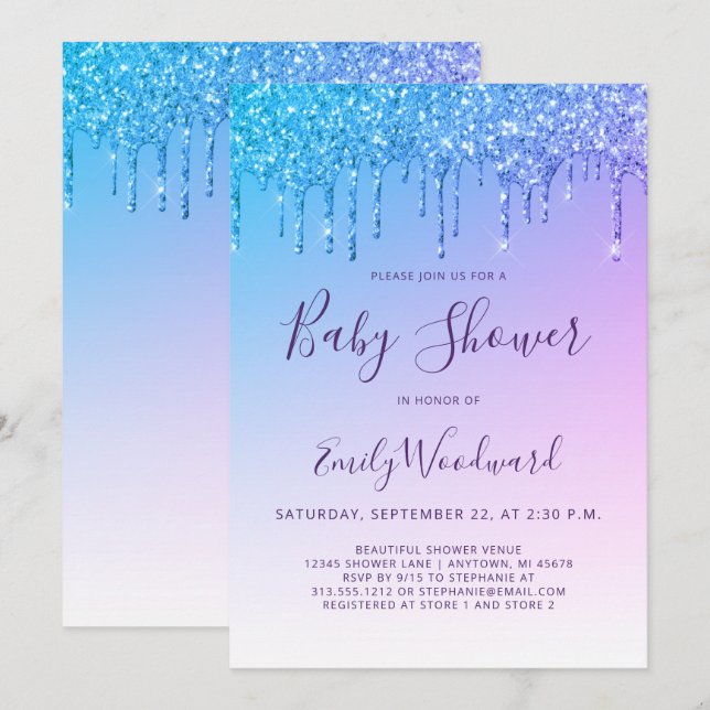 Rainbow Glitter Drip Baby Shower Invitation (Front/Back)