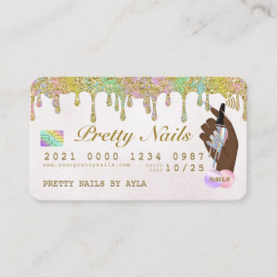 Rainbow Glitter Drip Holographic Nail Tech Credit  Business Card
