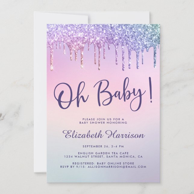Rainbow Glitter Drip Pink Baby Shower Invitation (Front)