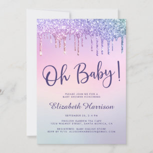 Rainbow Glitter Drip Pink Baby Shower Invitation