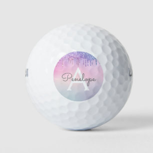 Rainbow Glitter Dripping Glam With Monogram Golf Balls