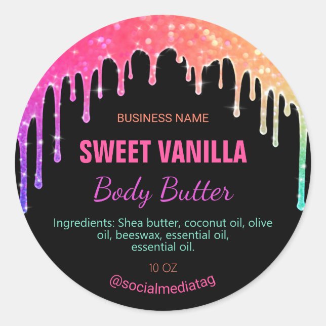 Rainbow Glitter Drips Body Butter Labels (Front)