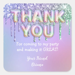Rainbow Glitter Drips Girl Birthday Party Favour Square Sticker